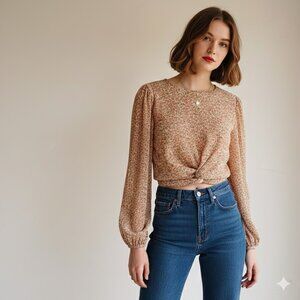 MINKPINK Lydia Twist Plissé Blouse | Size M | Floral Boho Chic